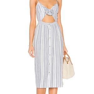 Striped front tie midi dress